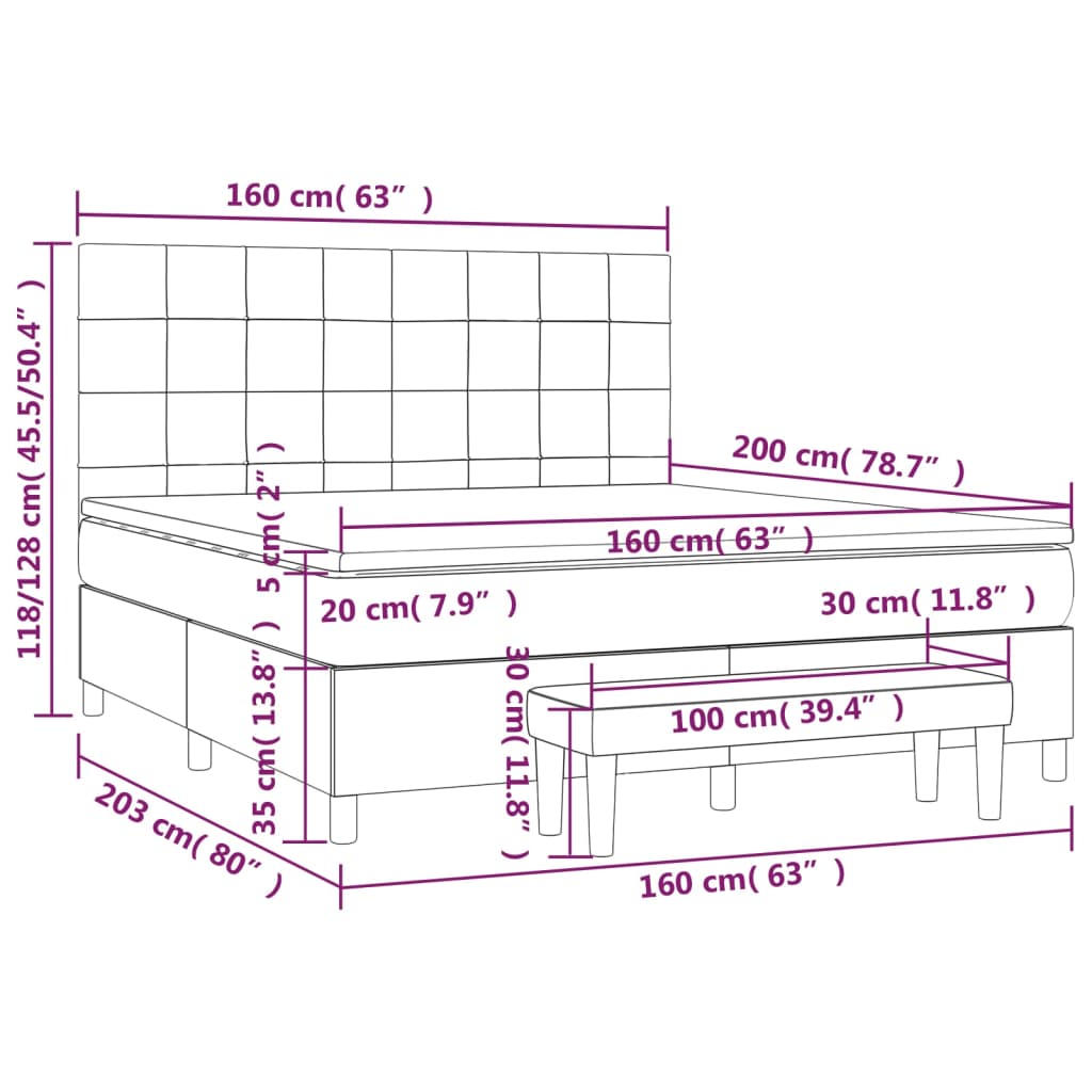 Κρεβάτι Boxspring με Στρώμα Σκούρο Καφέ 160x200 εκ Υφασμάτινο - Pakobazaar