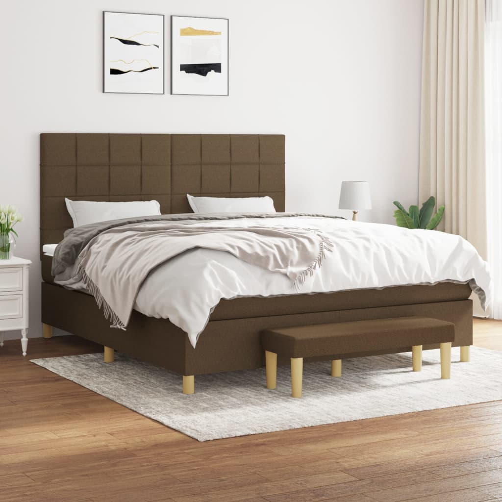 Κρεβάτι Boxspring με Στρώμα Σκούρο Καφέ 160x200 εκ Υφασμάτινο - Pakobazaar