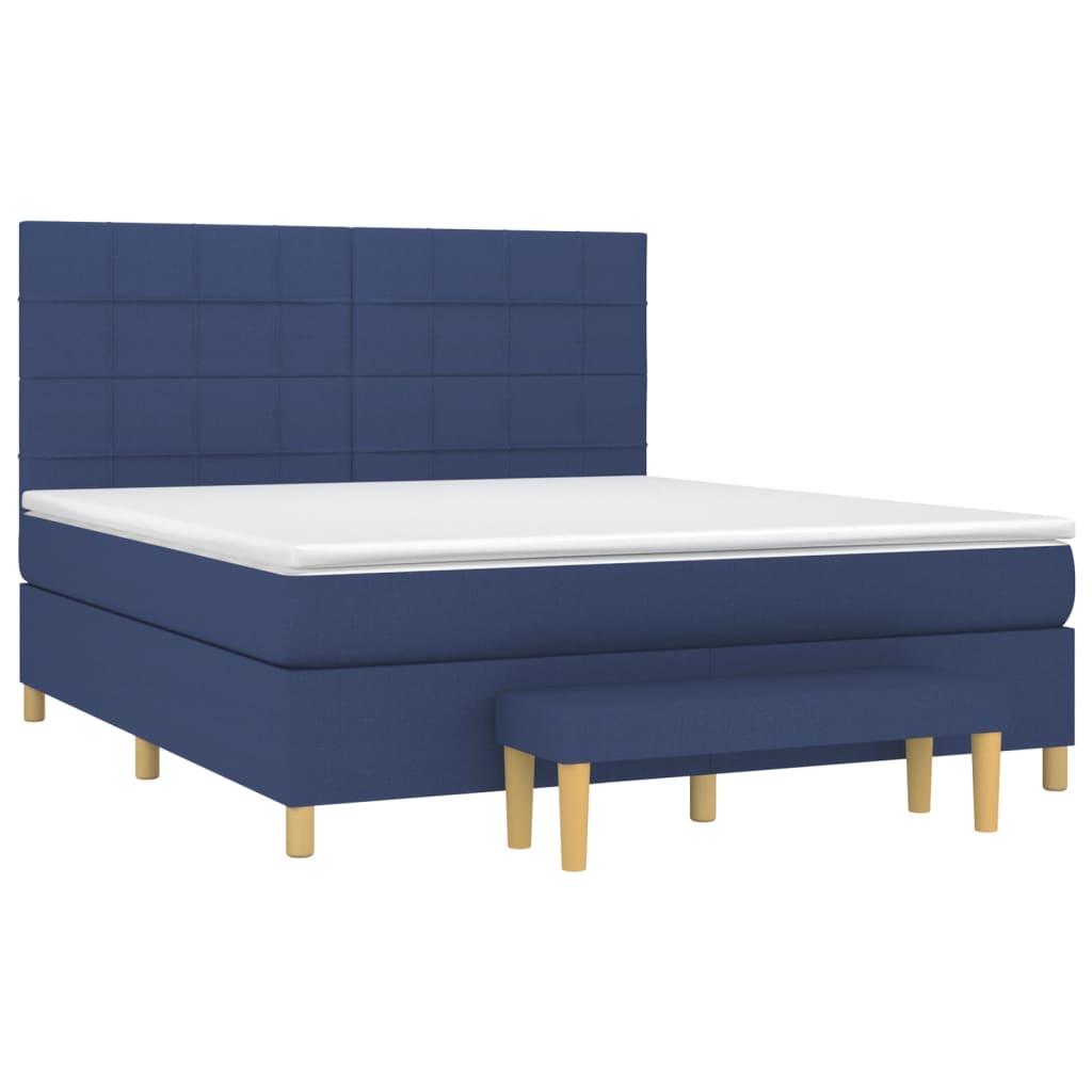 Κρεβάτι Boxspring με Στρώμα Μπλε 180x200 εκ. Υφασμάτινο