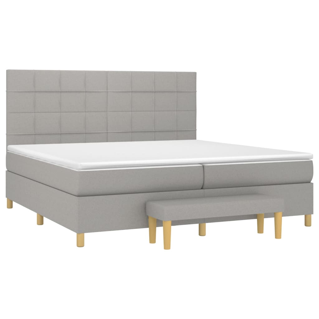 Κρεβάτι Boxspring με Στρώμα Ανοιχτό Γκρι 200x200 εκ. Υφασμάτινο