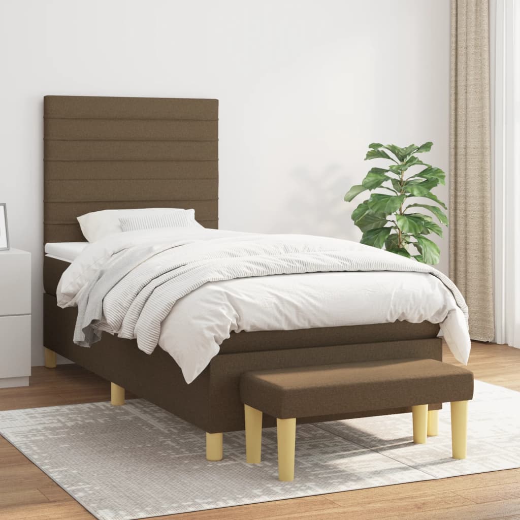 Κρεβάτι Boxspring με Στρώμα Σκούρο Καφέ 80x200 εκ. Υφασμάτινο