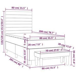 Κρεβάτι Boxspring με Στρώμα Κρεμ 80 x 200 εκ. Υφασμάτινο - Pakobazaar