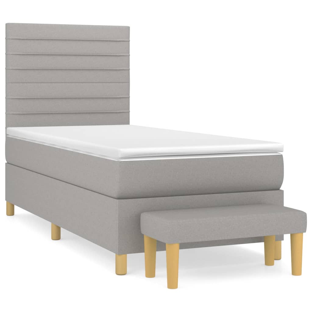 Κρεβάτι Boxspring με Στρώμα Ανοιχτό Γκρι 90x190 εκ. Υφασμάτινο