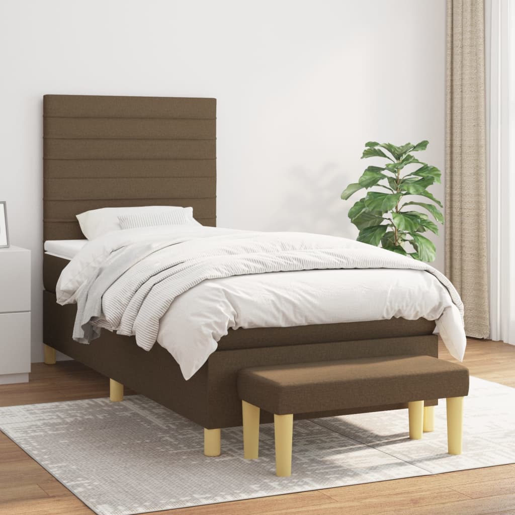 Κρεβάτι Boxspring με Στρώμα Σκούρο Καφέ 90x190 εκ. Υφασμάτινο