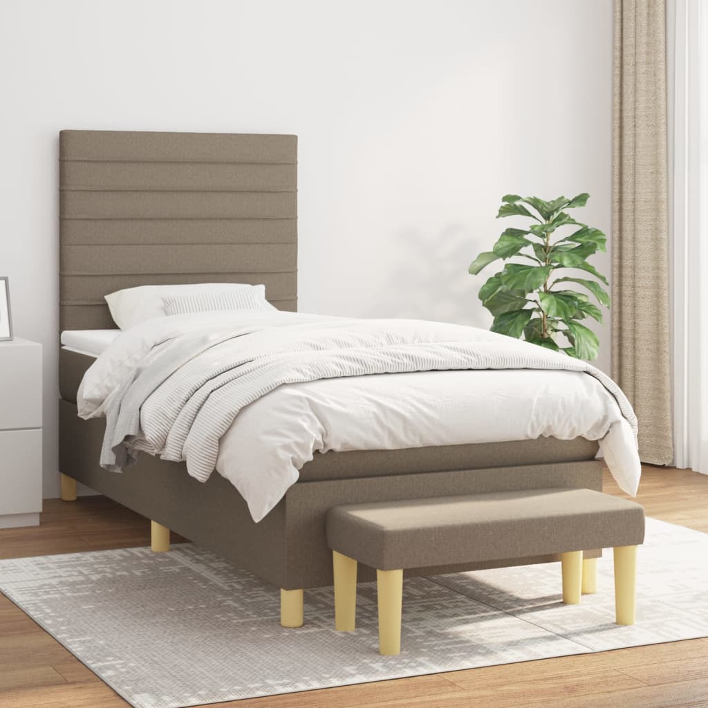 Κρεβάτι Boxspring με Στρώμα Taupe 90x190 εκ.Υφασμάτινο
