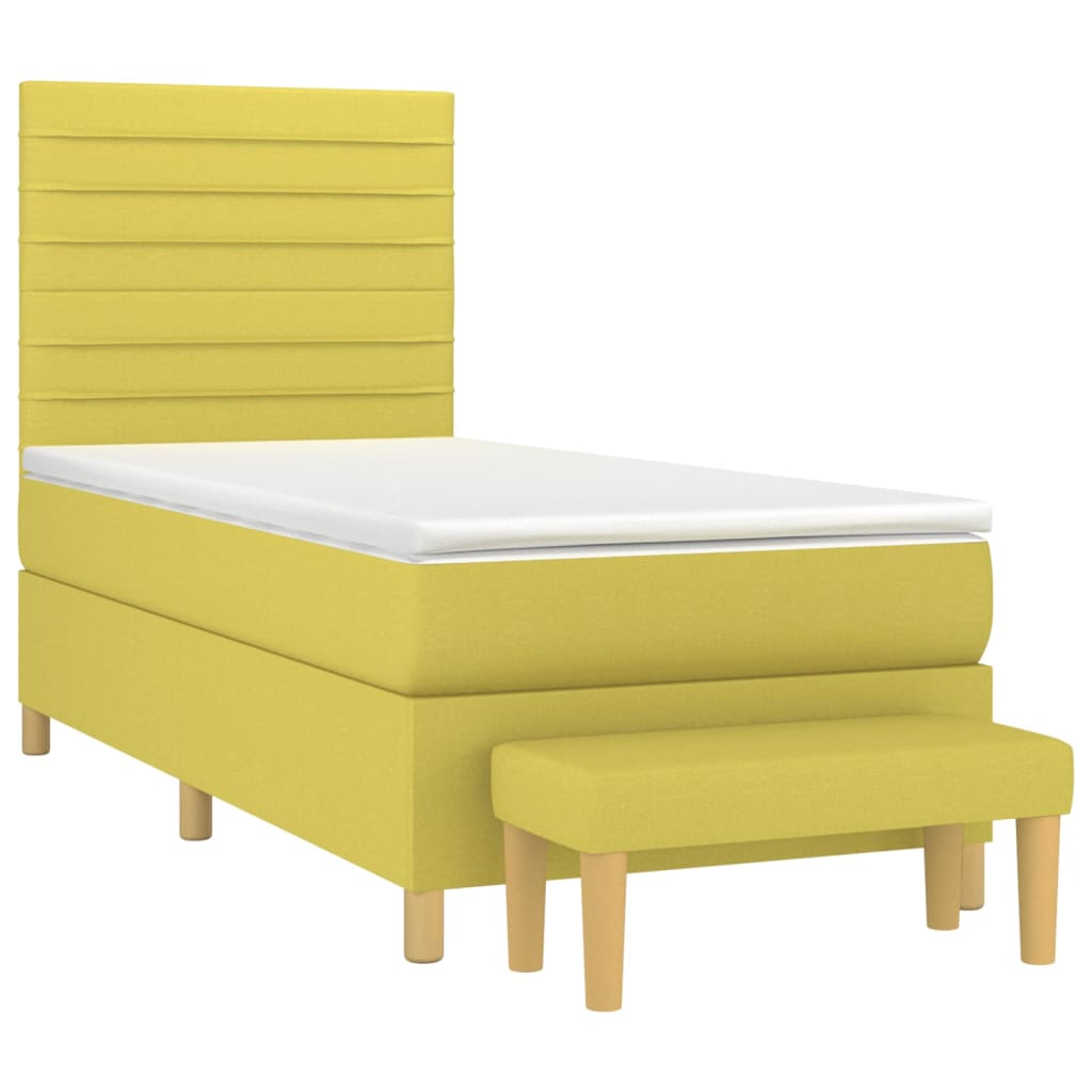 Κρεβάτι Boxspring με Στρώμα Ανοιχτό Πράσινο 90x190εκ Υφασμάτινο - Pakobazaar