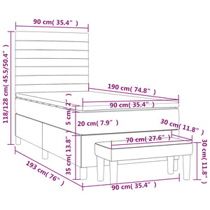 Κρεβάτι Boxspring με Στρώμα Ανοιχτό Πράσινο 90x190εκ Υφασμάτινο - Pakobazaar