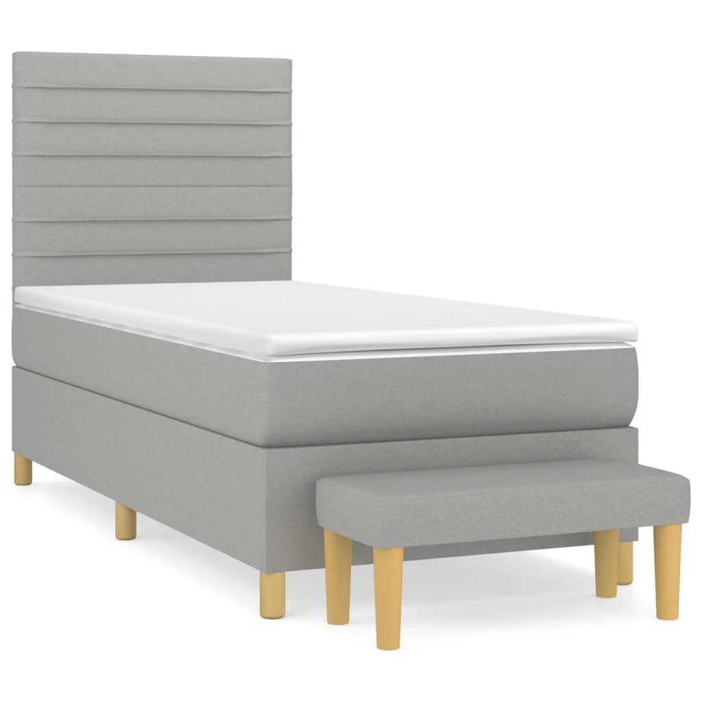 Κρεβάτι Boxspring με Στρώμα Ανοιχτό Γκρι 90x200 εκ. Υφασμάτινο