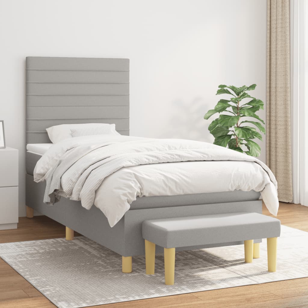 Κρεβάτι Boxspring με Στρώμα Ανοιχτό Γκρι 90x200 εκ. Υφασμάτινο