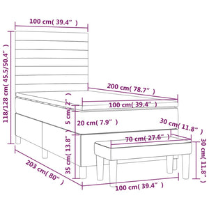 Κρεβάτι Boxspring με Στρώμα Ανοιχτό Γκρι 100x200 εκ. Υφασμάτινο