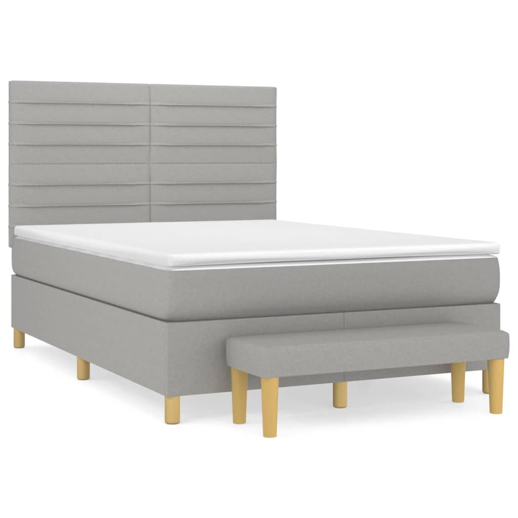 Κρεβάτι Boxspring με Στρώμα Ανοιχτό Γκρι 140x190 εκ. Υφασμάτινο