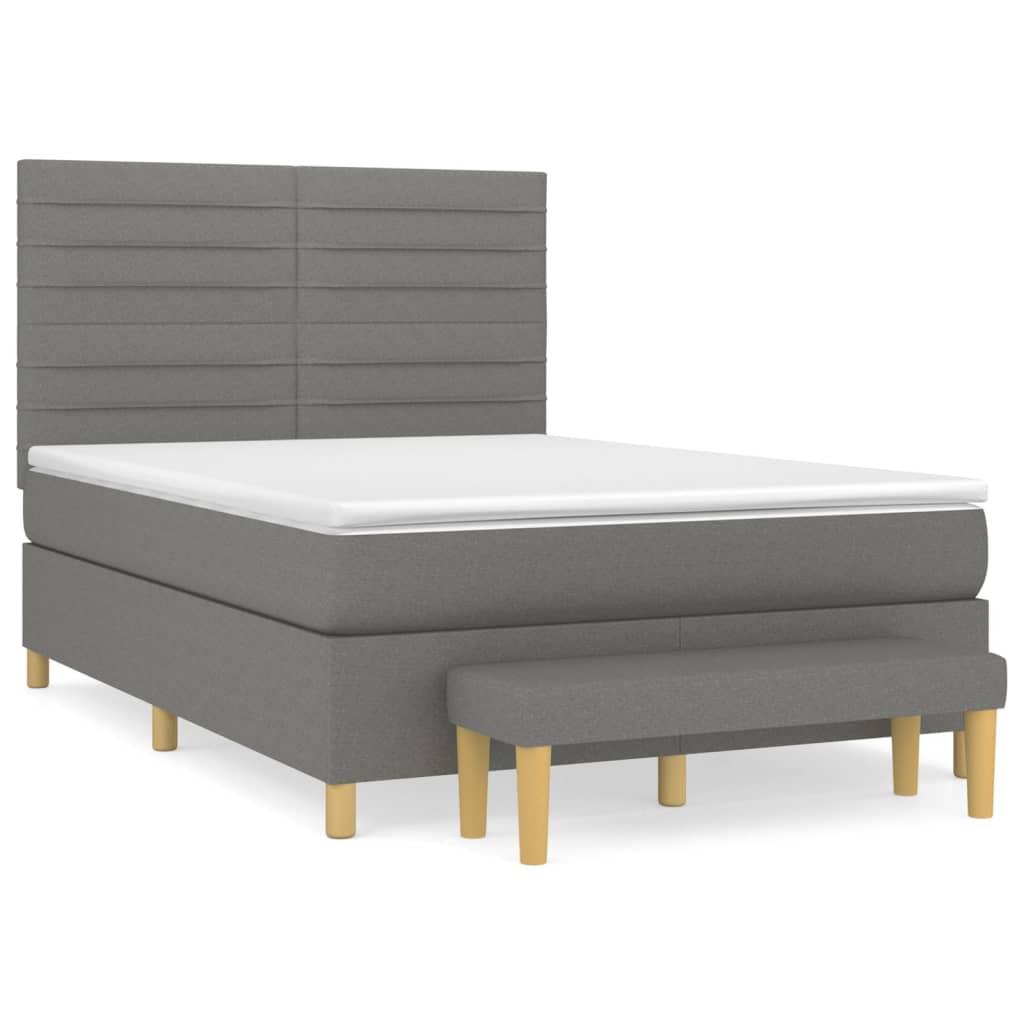Κρεβάτι Boxspring με Στρώμα Σκούρο Γκρι 140x190 εκ. Υφασμάτινο