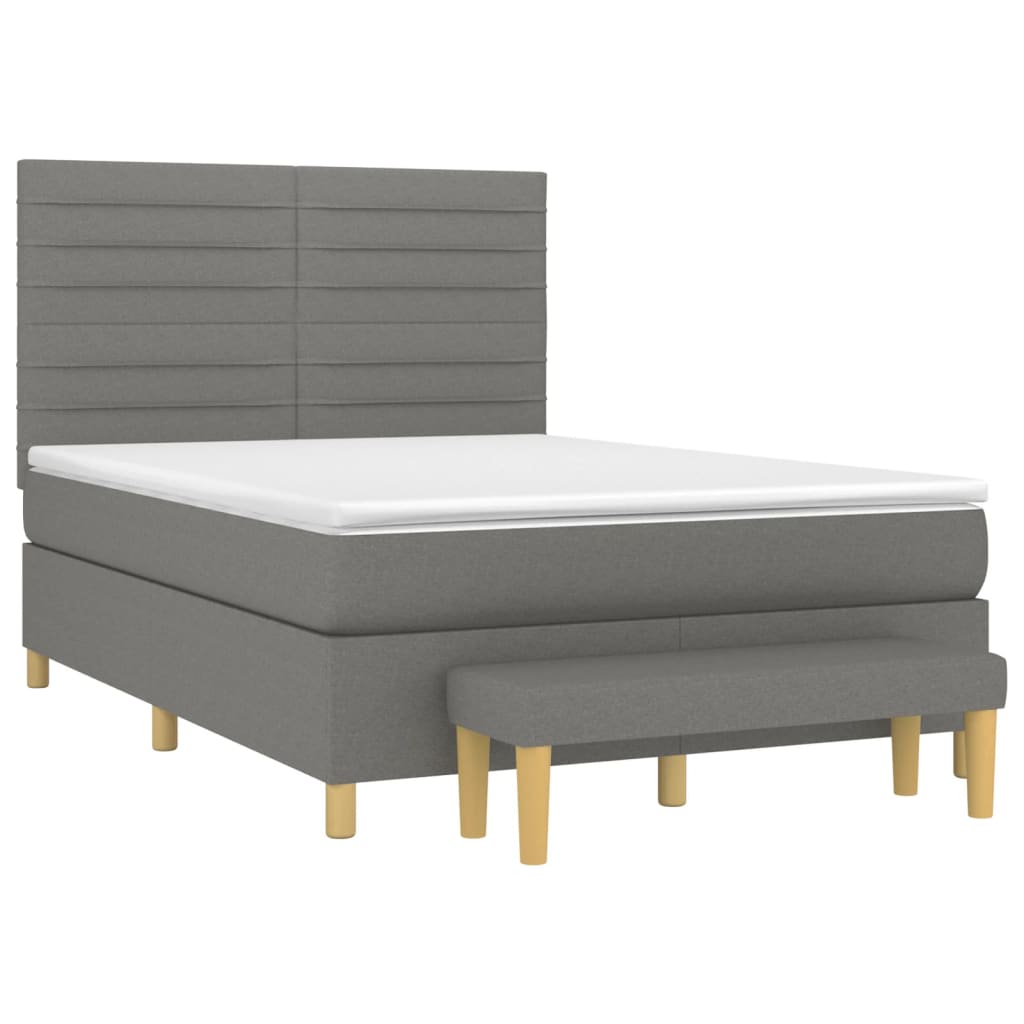 Κρεβάτι Boxspring με Στρώμα Σκούρο Γκρι 140x190 εκ. Υφασμάτινο