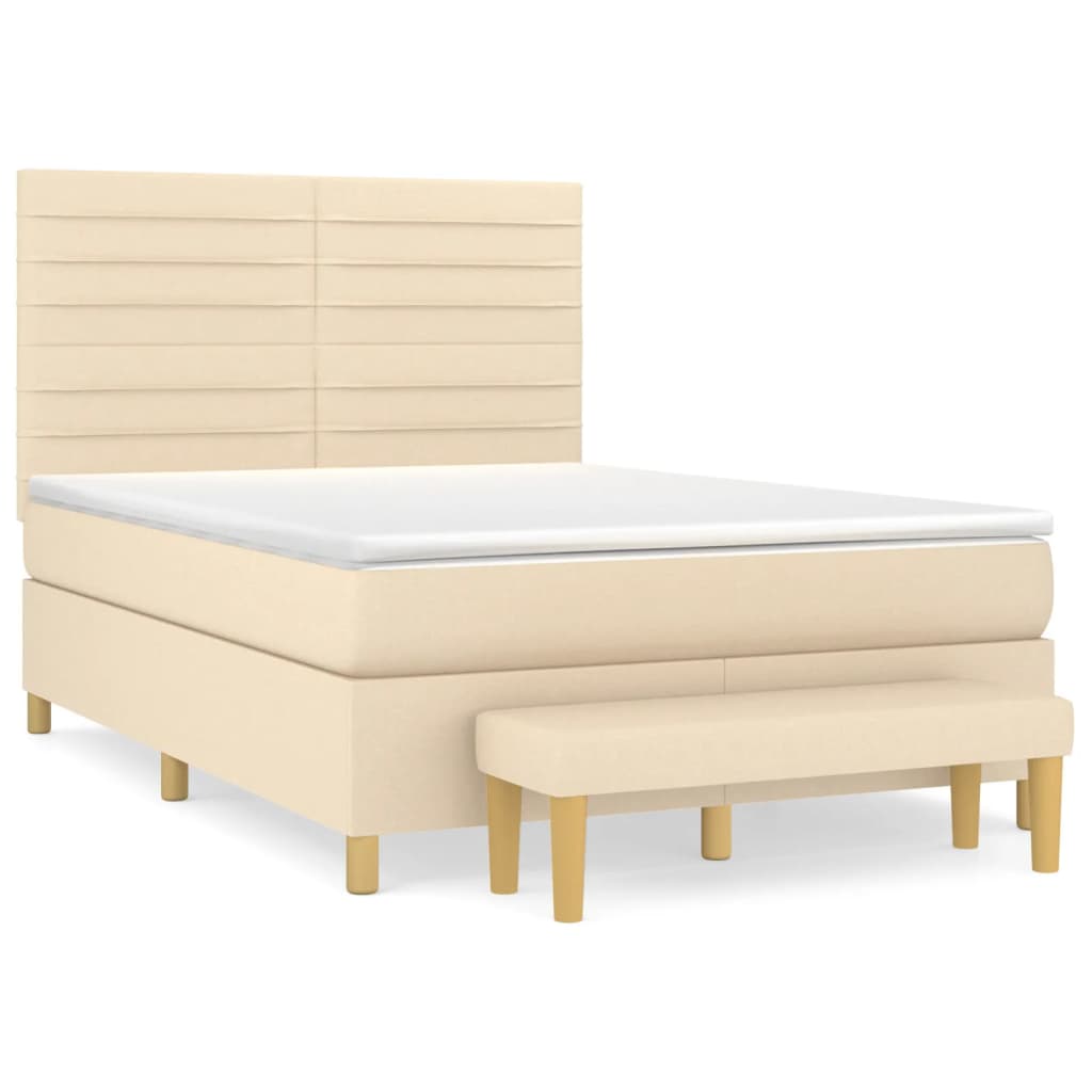 Κρεβάτι Boxspring με Στρώμα Κρεμ 140x190 εκ. Υφασμάτινο - Pakobazaar