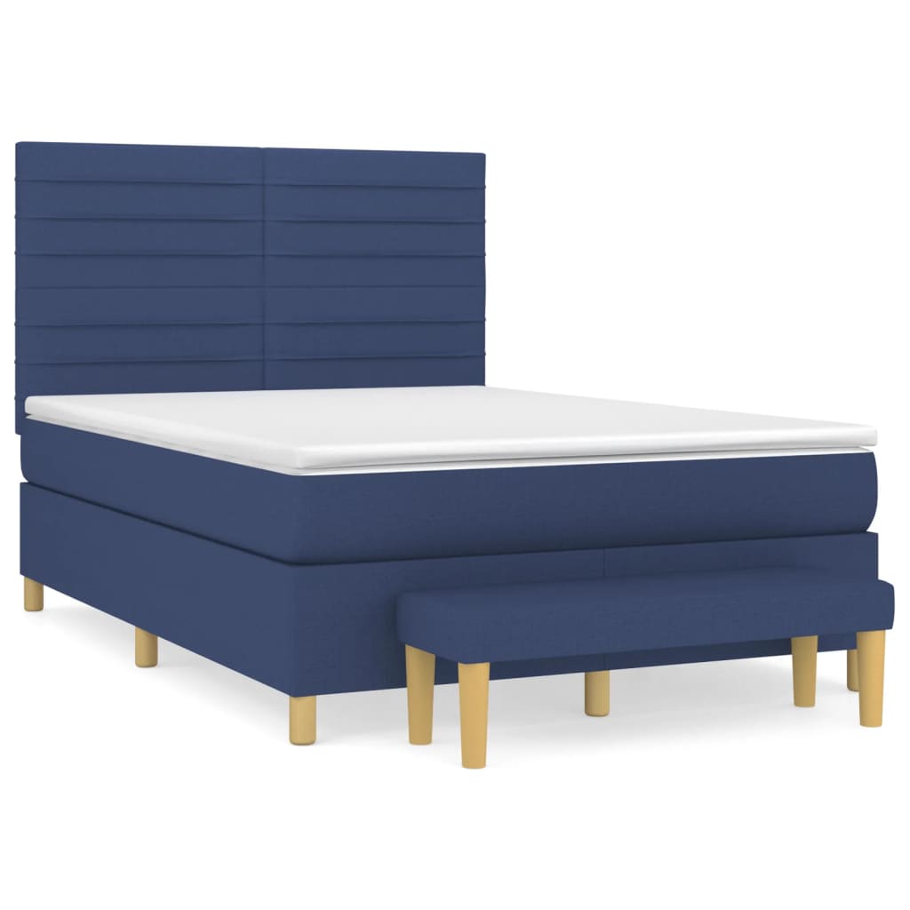 Κρεβάτι Boxspring με Στρώμα Μπλε 140x190 εκ. Υφασμάτινο