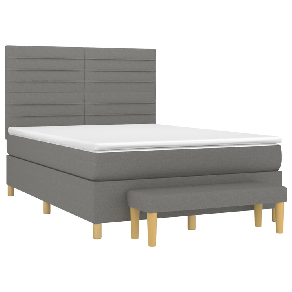 Κρεβάτι Boxspring με Στρώμα Σκούρο Γκρι 140x200 εκ Υφασμάτινο
