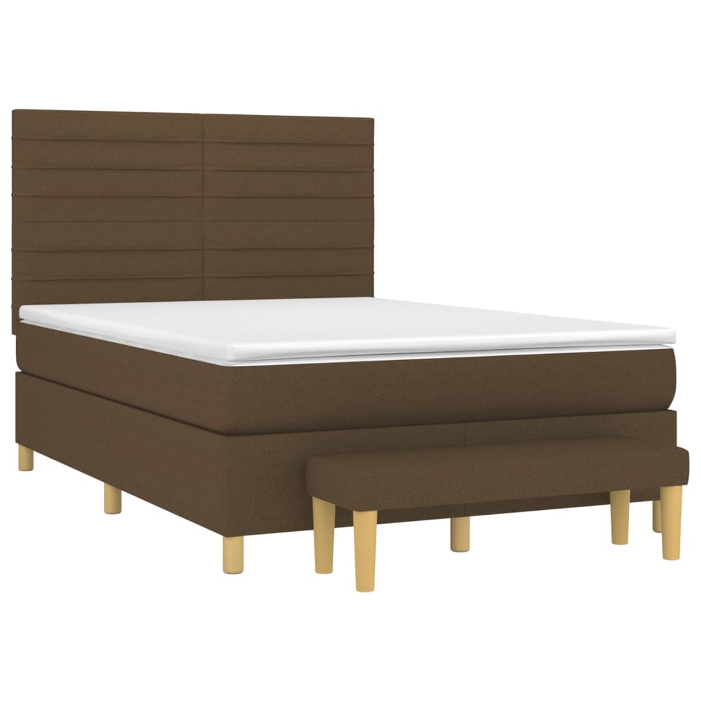 Κρεβάτι Boxspring με Στρώμα Σκούρο Καφέ 140x200 εκ Υφασμάτινο