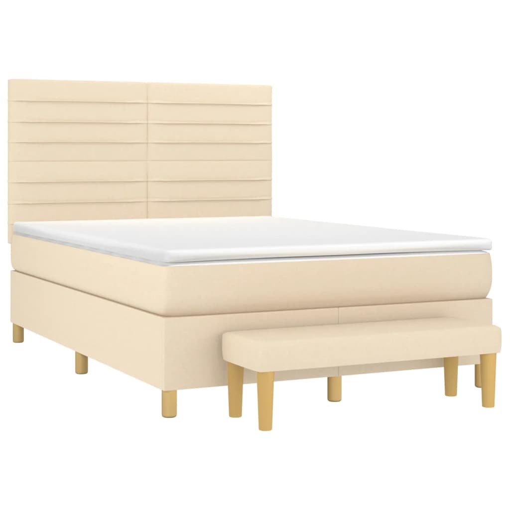 Κρεβάτι Boxspring με Στρώμα Κρεμ 140x200 εκ. Υφασμάτινο - Pakobazaar