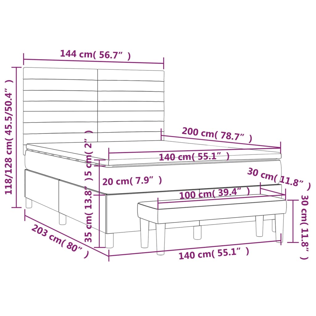 Κρεβάτι Boxspring με Στρώμα Ανοιχτό πράσινο140x200εκ.Υφασμάτινο