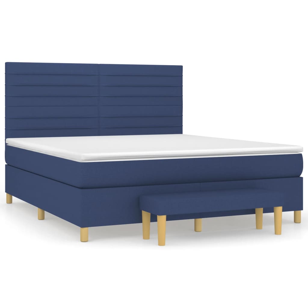Κρεβάτι Boxspring με Στρώμα Μπλε 160x200 εκ. Υφασμάτινο