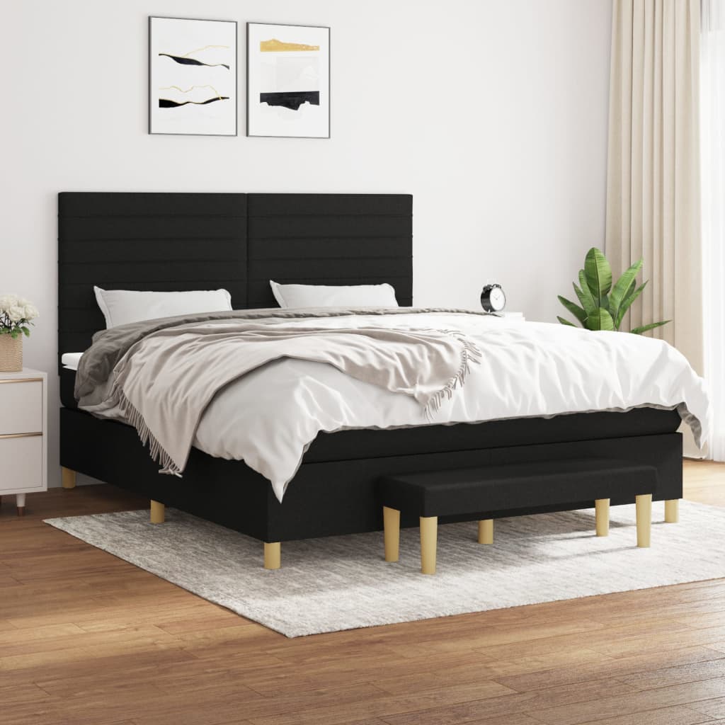 Κρεβάτι Boxspring με Στρώμα Μαύρο 180x200 εκ. Υφασμάτινο - Pakobazaar