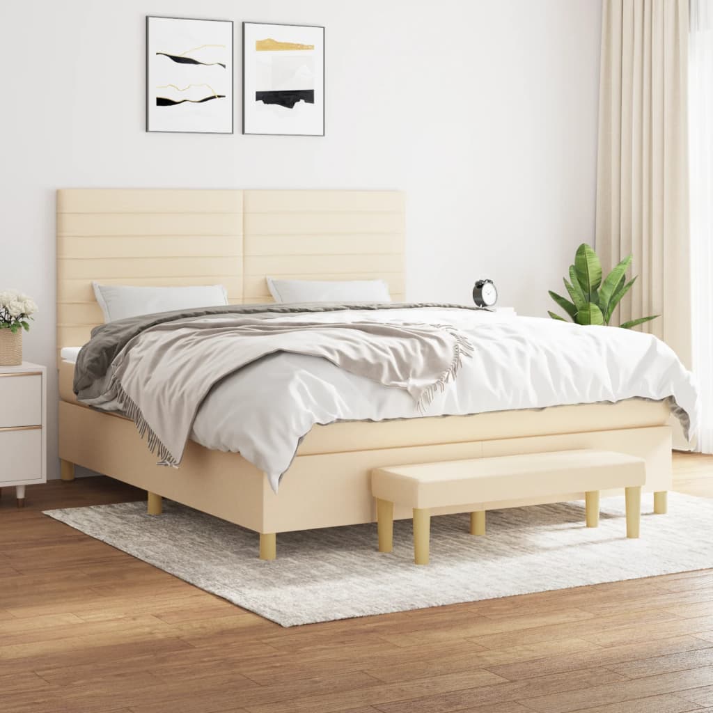 Κρεβάτι Boxspring με Στρώμα Κρεμ 180x200 εκ. Υφασμάτινο