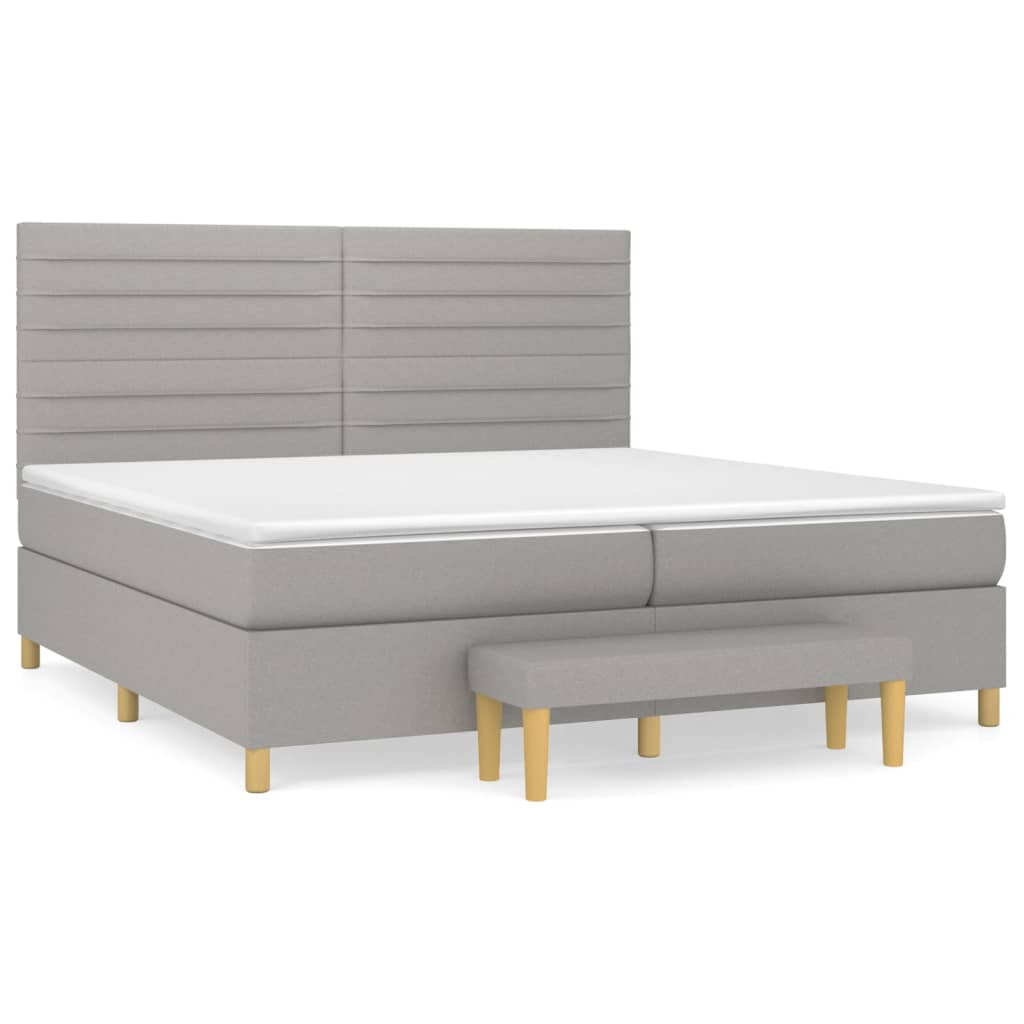 Κρεβάτι Boxspring με Στρώμα Ανοιχτό Γκρι 200x200 εκ. Υφασμάτινο