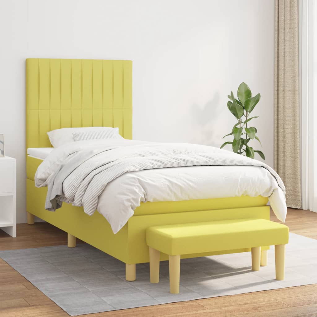 Κρεβάτι Boxspring με Στρώμα Ανοιχτό πράσινο 80x200εκ.Υφασμάτινο - Pakobazaar