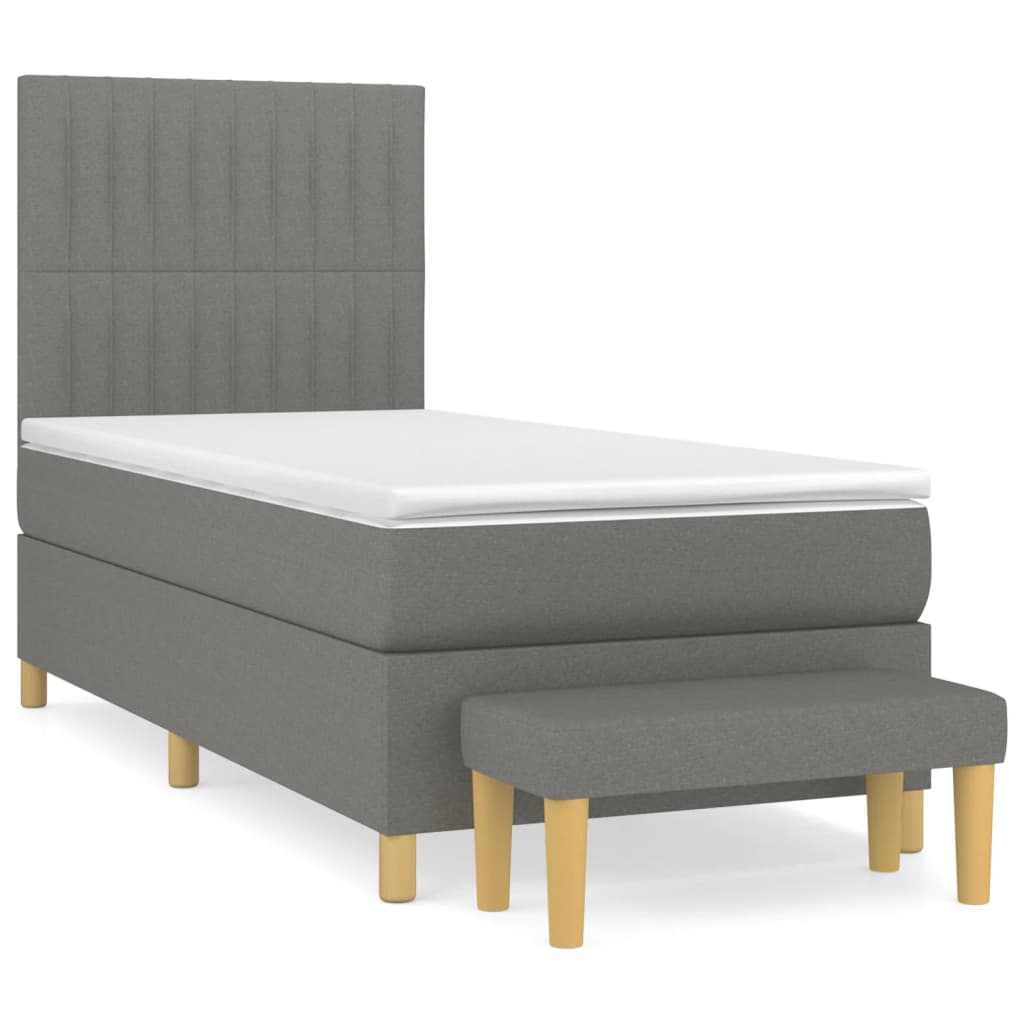 Κρεβάτι Boxspring με Στρώμα Σκούρο Γκρι 90x190 εκ. Υφασμάτινο