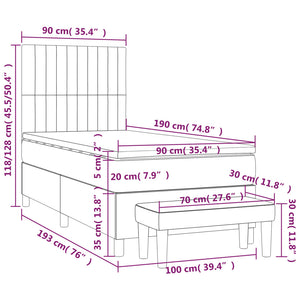 Κρεβάτι Boxspring με Στρώμα Σκούρο Καφέ 90x190 εκ. Υφασμάτινο