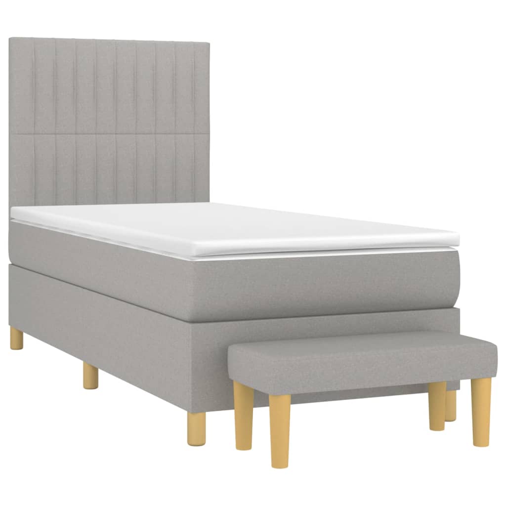 Κρεβάτι Boxspring με Στρώμα Ανοιχτό Γκρι 90x200 εκ. Υφασμάτινο