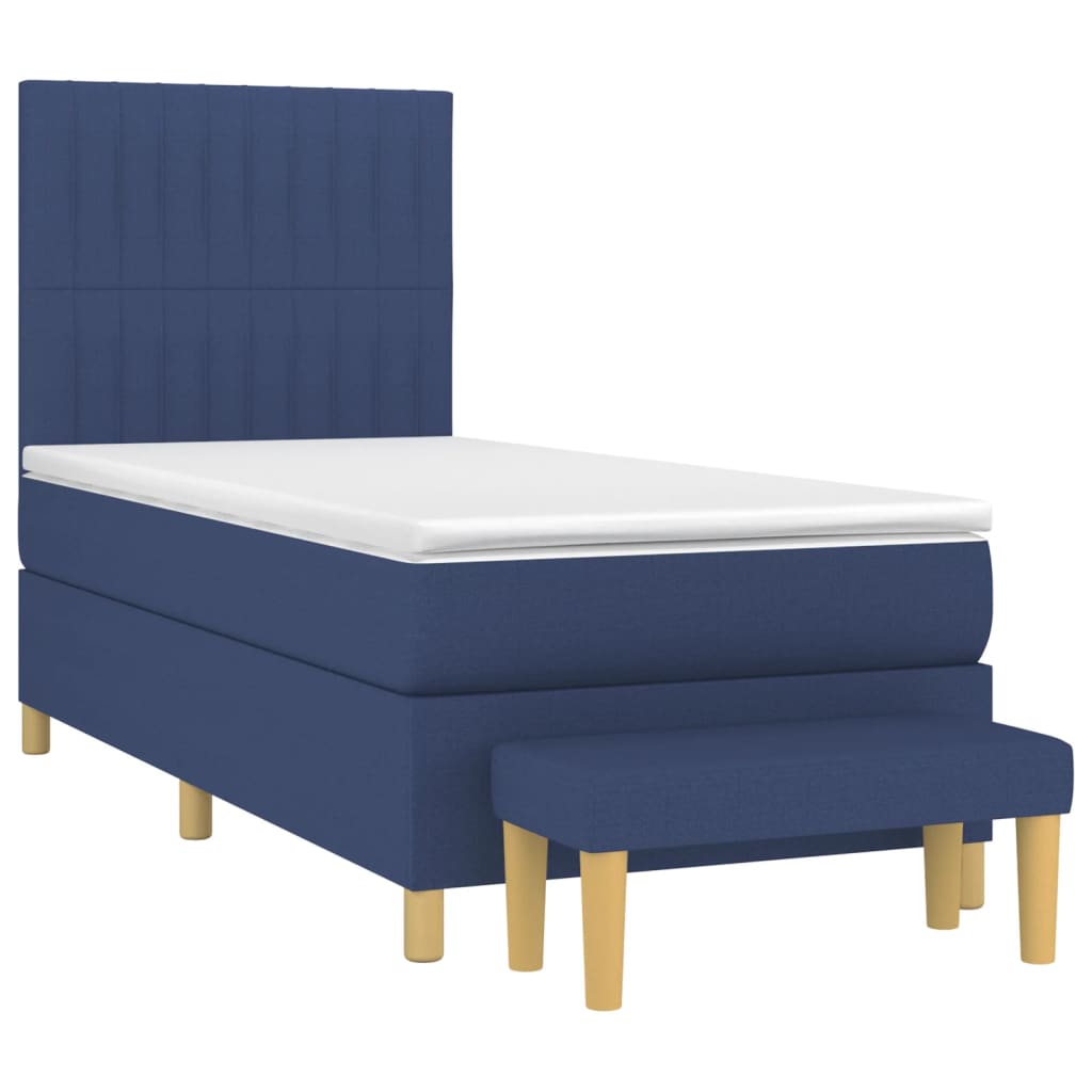 Κρεβάτι Boxspring με Στρώμα Μπλε 90x200 εκ.Υφασμάτινο