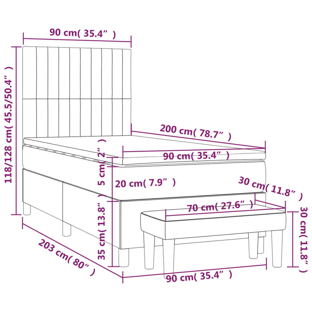 Κρεβάτι Boxspring με Στρώμα Μπλε 90x200 εκ.Υφασμάτινο