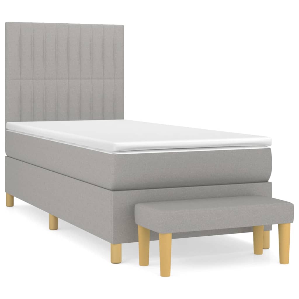 Κρεβάτι Boxspring με Στρώμα Ανοιχτό Γκρι 100x200 εκ. Υφασμάτινο