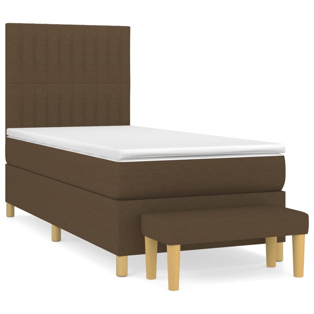 Κρεβάτι Boxspring με Στρώμα Σκούρο Καφέ 100x200 εκ. Υφασμάτινο