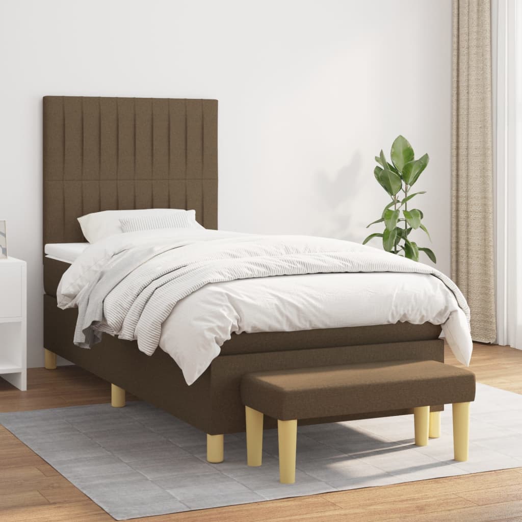Κρεβάτι Boxspring με Στρώμα Σκούρο Καφέ 100x200 εκ. Υφασμάτινο