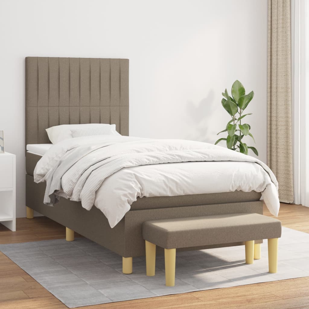 Κρεβάτι Boxspring με Στρώμα Taupe 100 x 200 εκ. Υφασμάτινο - Pakobazaar