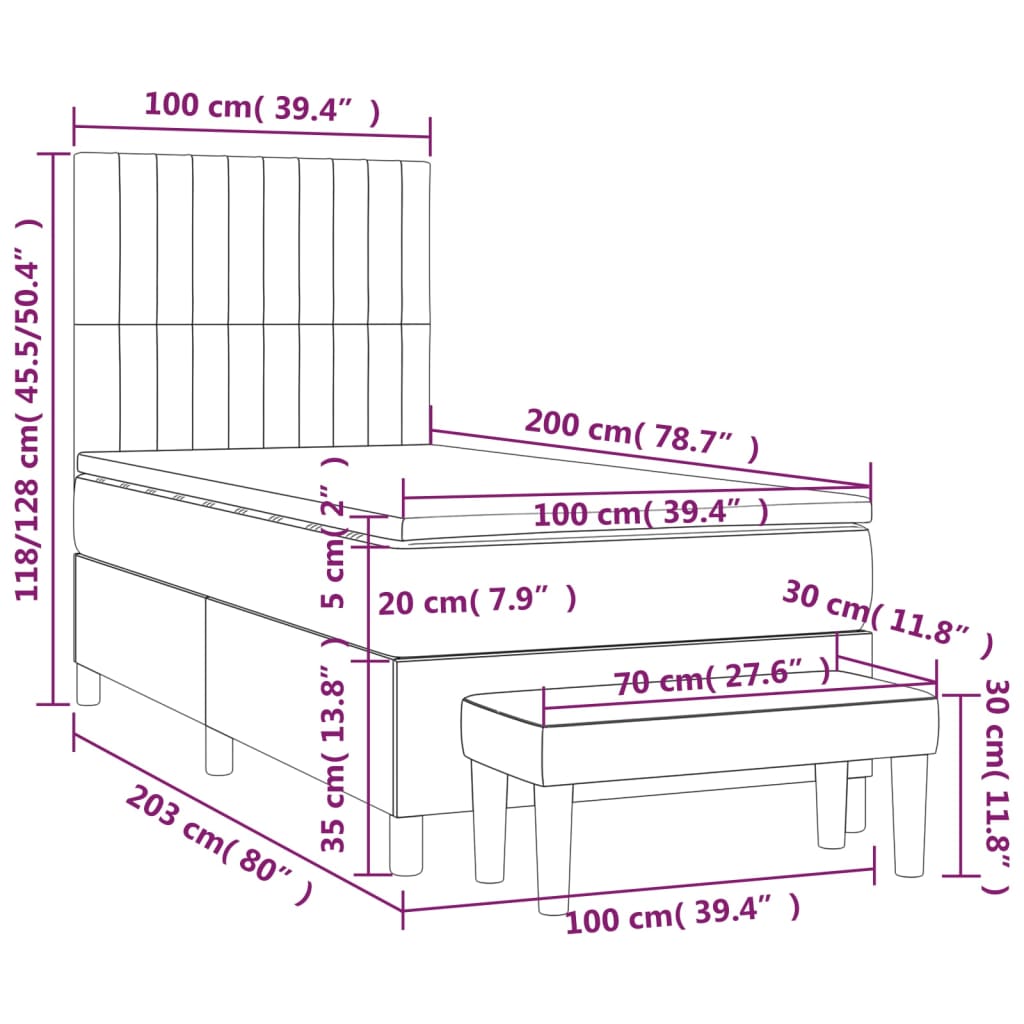 Κρεβάτι Boxspring με Στρώμα Ανοιχτό πράσινο100x200εκ.Υφασμάτινο