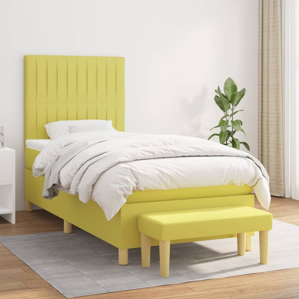 Κρεβάτι Boxspring με Στρώμα Ανοιχτό πράσινο100x200εκ.Υφασμάτινο