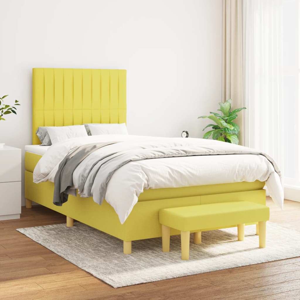 Κρεβάτι Boxspring με Στρώμα Ανοιχτό πράσινο120x200εκ.Υφασμάτινο - Pakobazaar