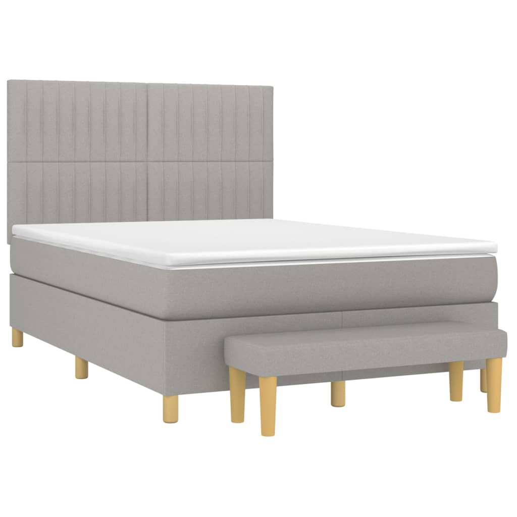Κρεβάτι Boxspring με Στρώμα Ανοιχτό Γκρι 140x190 εκ. Υφασμάτινο