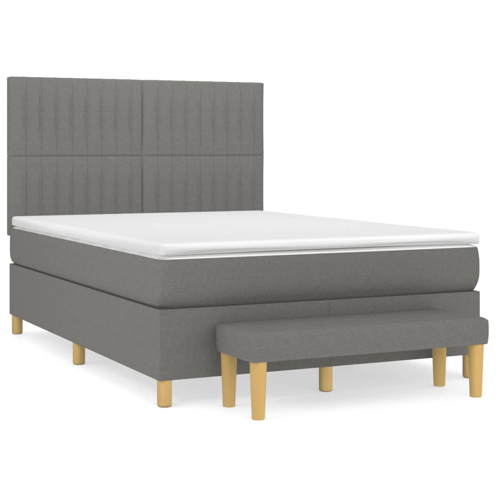 Κρεβάτι Boxspring με Στρώμα Σκούρο Γκρι 140x190 εκ. Υφασμάτινο