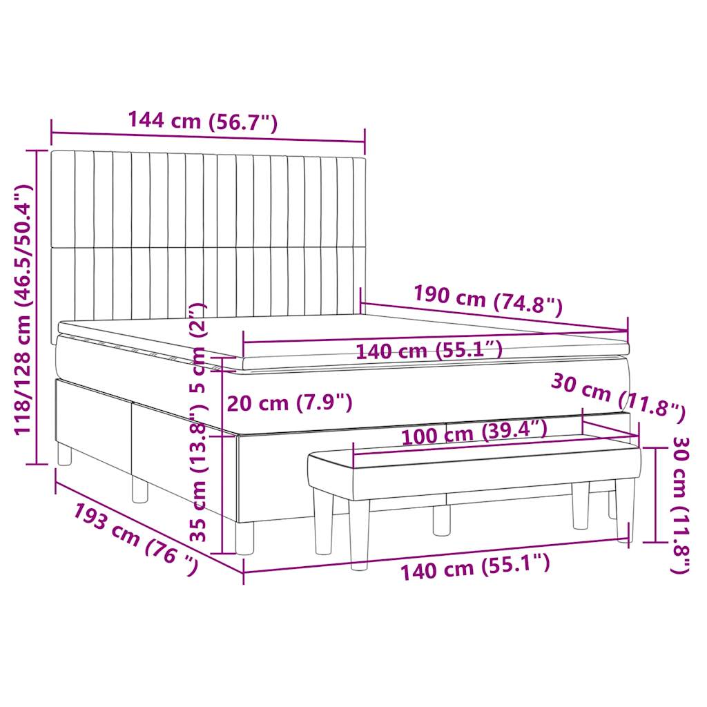 Κρεβάτι Boxspring με Στρώμα Taupe 140x190 εκ. Υφασμάτινο