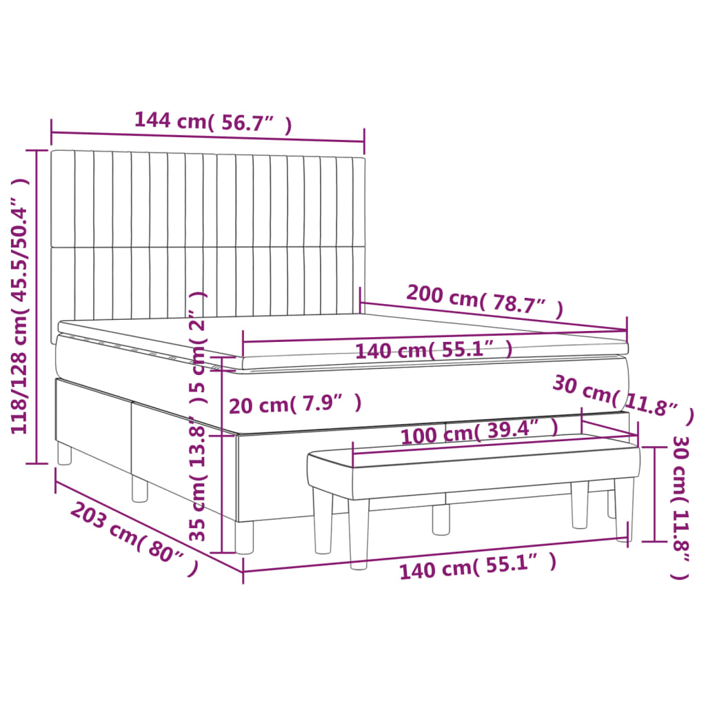 Κρεβάτι Boxspring με Στρώμα Σκούρο Καφέ 140x200 εκ Υφασμάτινο - Pakobazaar