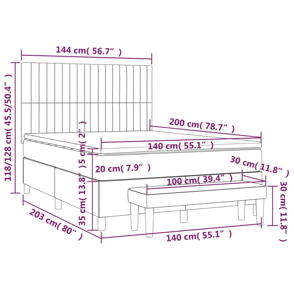 Κρεβάτι Boxspring με Στρώμα Ανοιχτό πράσινο140x200εκ.Υφασμάτινο - Pakobazaar