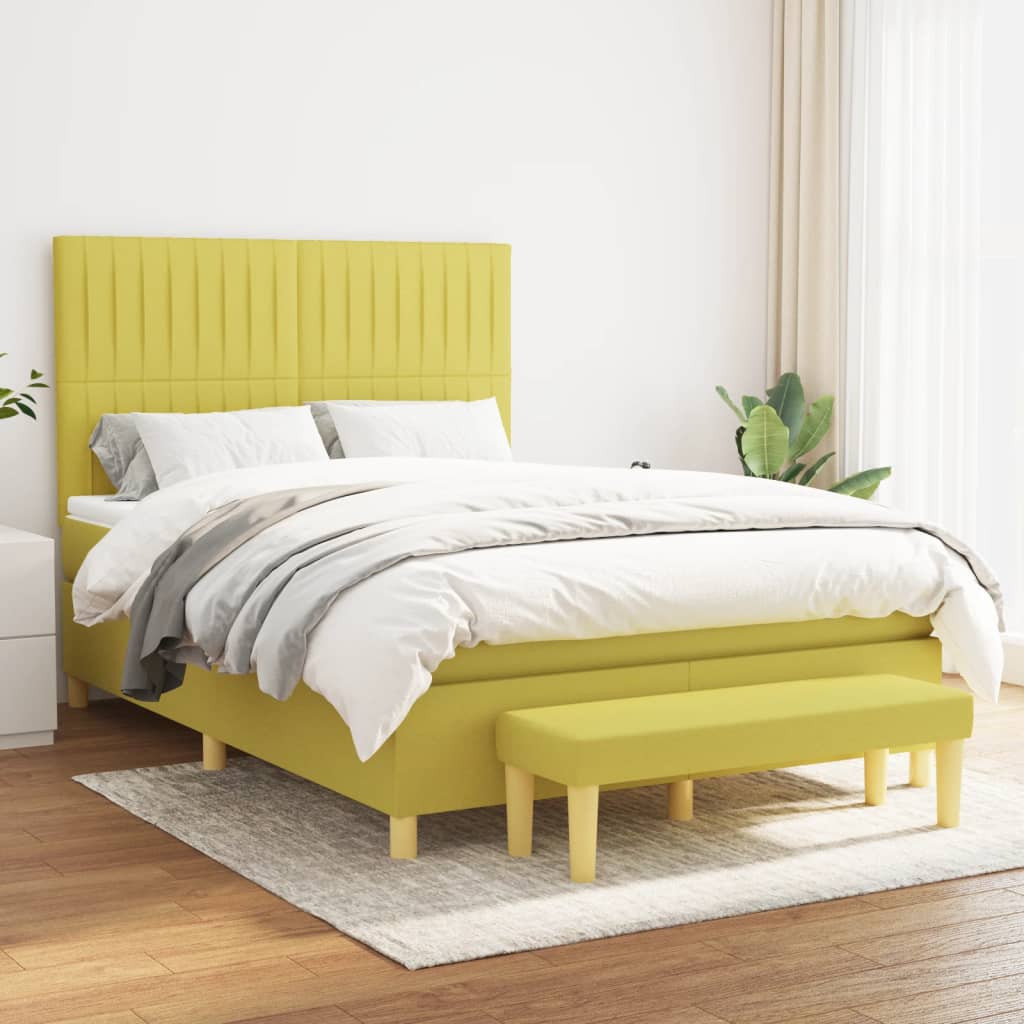 Κρεβάτι Boxspring με Στρώμα Ανοιχτό πράσινο140x200εκ.Υφασμάτινο - Pakobazaar