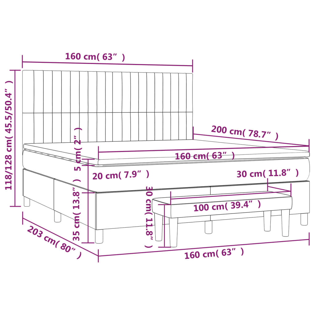 Κρεβάτι Boxspring με Στρώμα Taupe 160x200 εκ. Υφασμάτινο