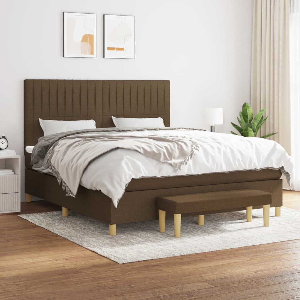 Κρεβάτι Boxspring με Στρώμα Σκούρο Καφέ 180x200 εκ Υφασμάτινο - Pakobazaar