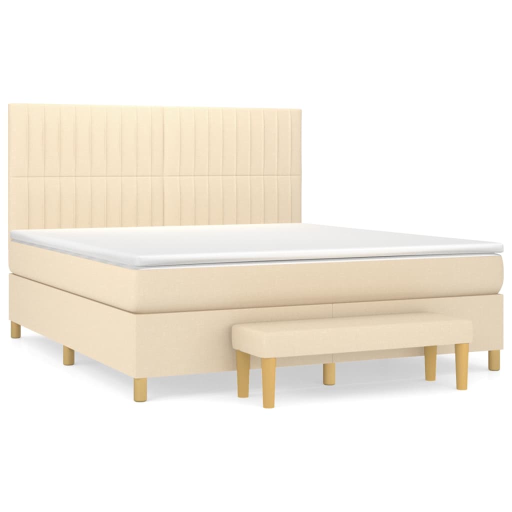 Κρεβάτι Boxspring με Στρώμα Κρεμ 180x200 εκ. Υφασμάτινο - Pakobazaar