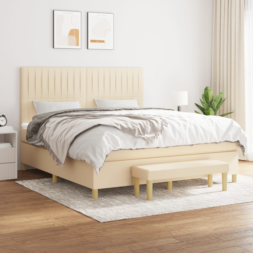 Κρεβάτι Boxspring με Στρώμα Κρεμ 180x200 εκ. Υφασμάτινο - Pakobazaar